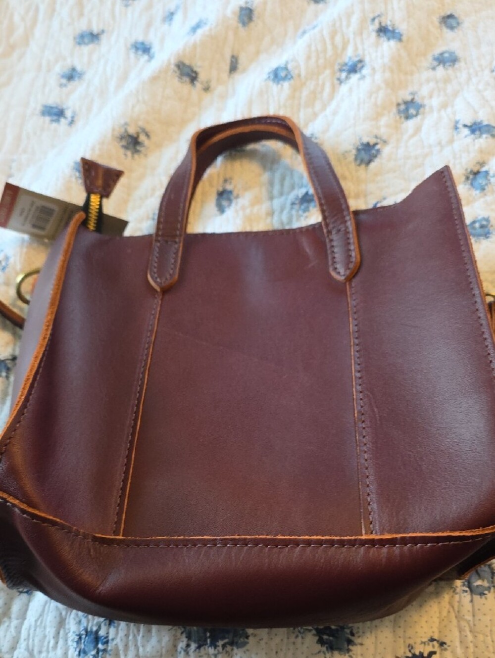 Portland Leather Brown Leather Lola Crossbody Tote with Top Handles - Picture 5 of 9